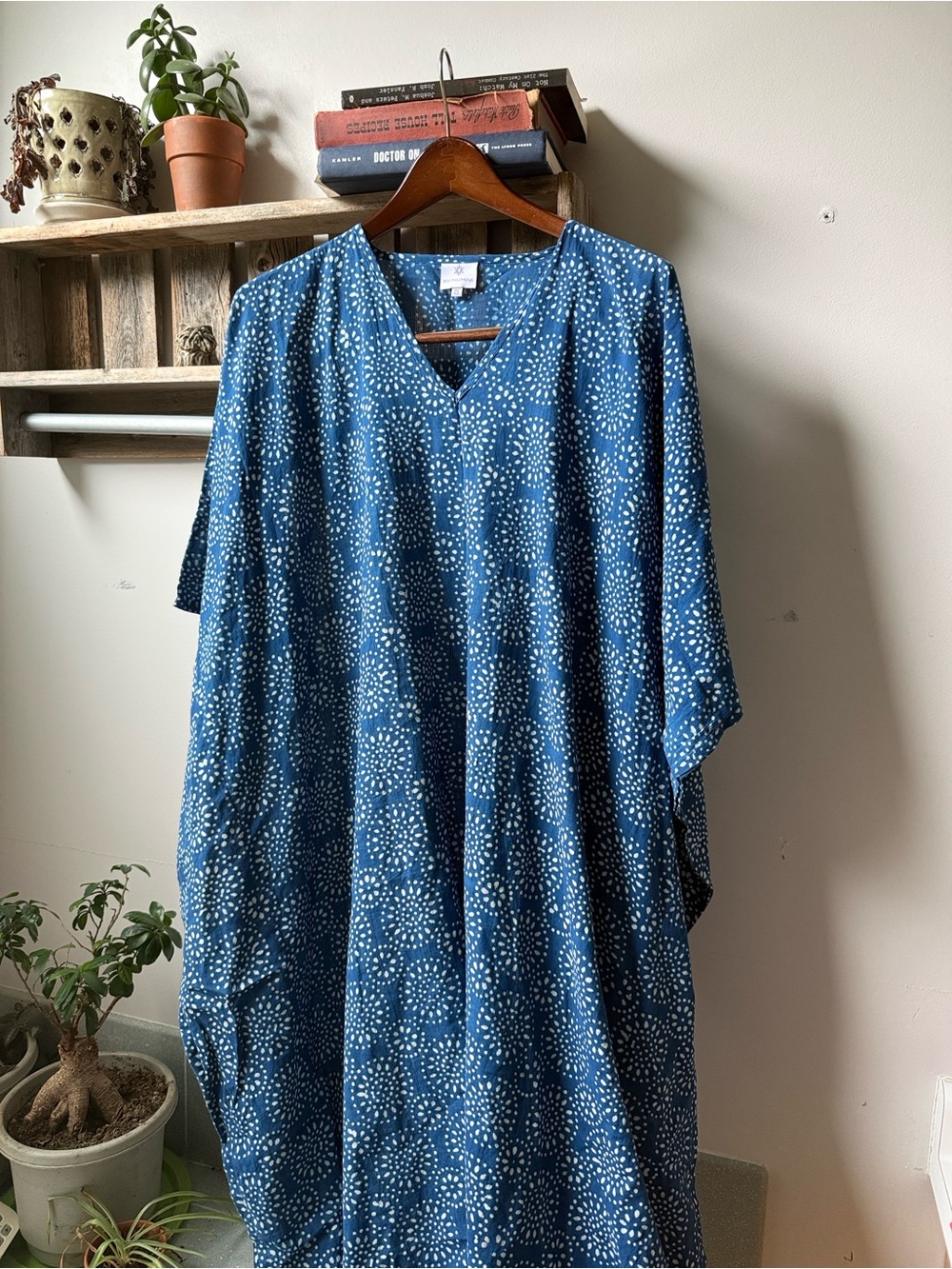Pax Philomena Indigo Dabu Print Kaftan Maxi Dress One Size